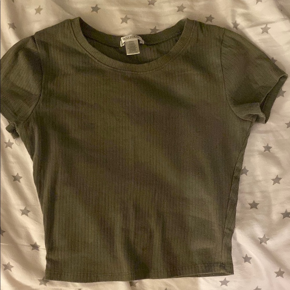 Zara Olive Green Ribbed T-Shirt